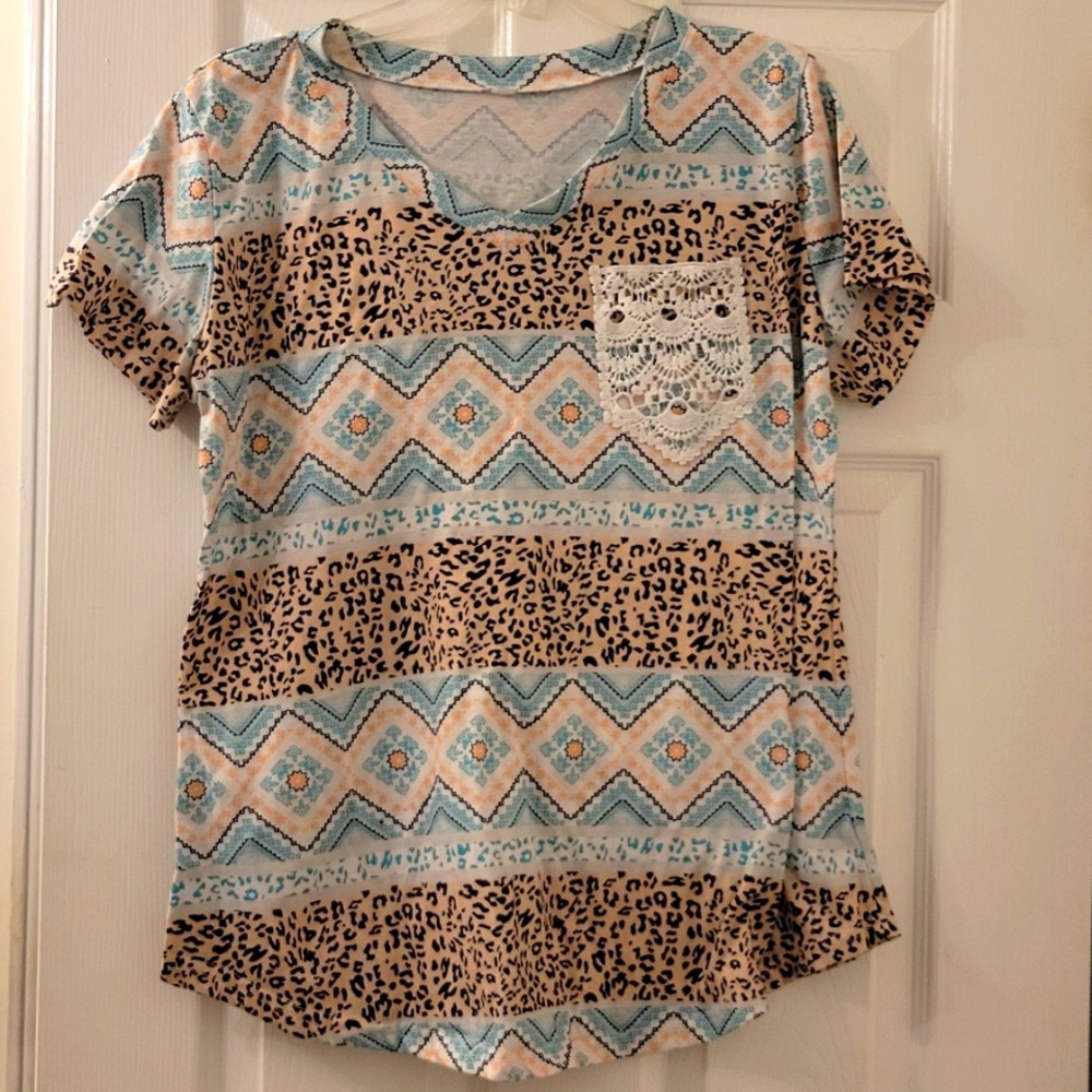 Boutique Aztec and cheetah print top